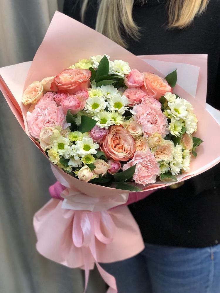 Букет цветов из: Гвоздики, Розы и Хризантемы в Лесной Городок