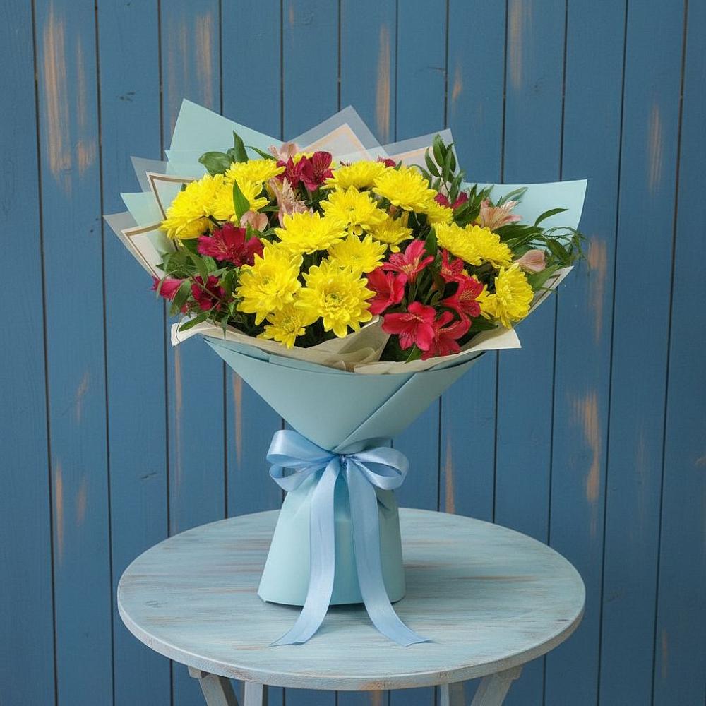 Букет цветов из: Альстромерии и Хризантемы в Лесной Городок
