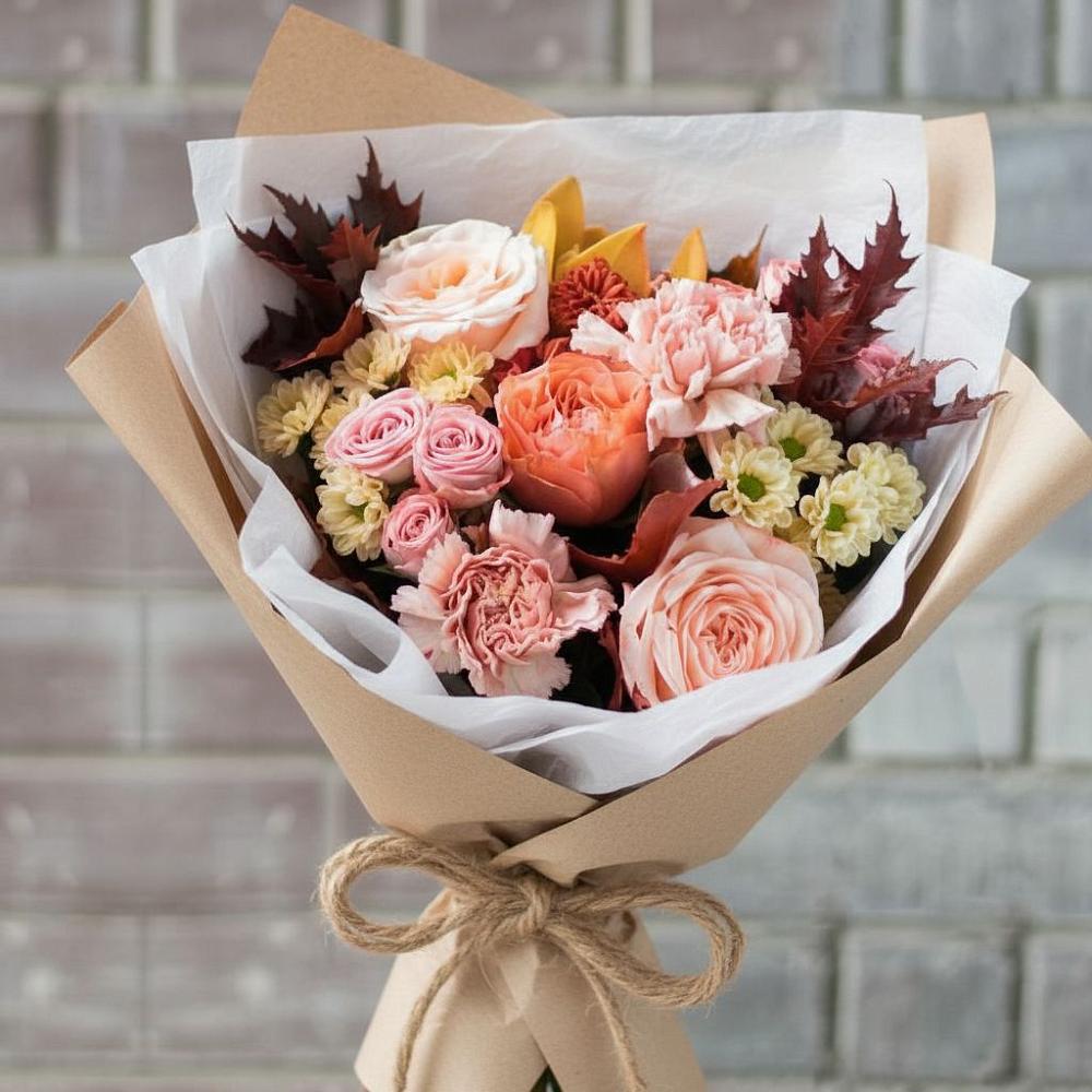 Букет цветов из: Гвоздики, Хризантемы и Розы в Лесной Городок