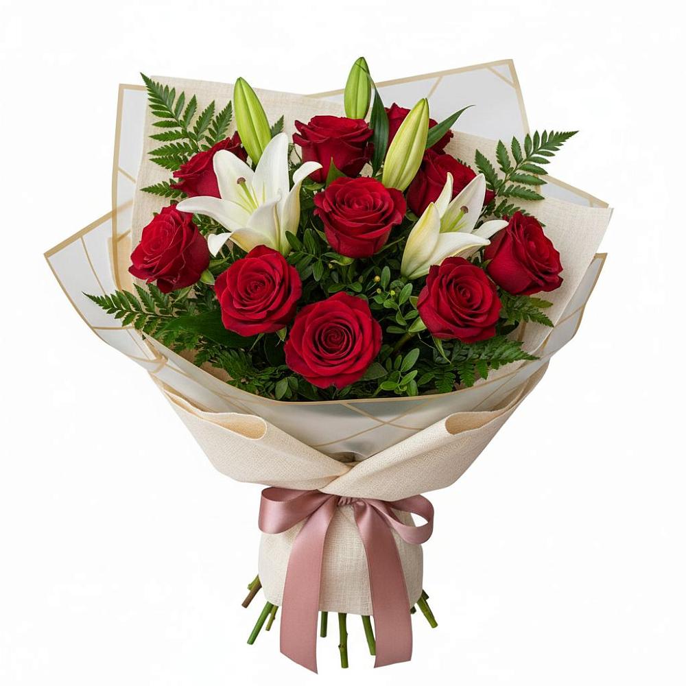 Букет цветов из: Лилии и Розы в Лесной Городок