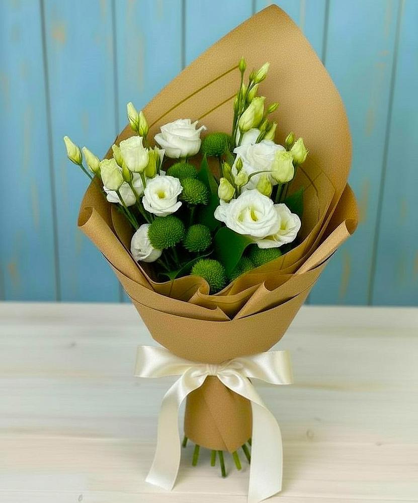 Букет цветов из: Хризантемы и Лизиантусы в Лесной Городок