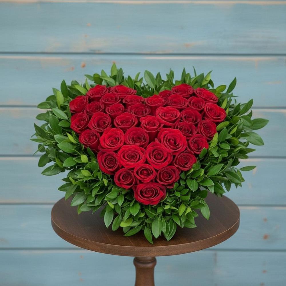 Цветочная композиция из Розы в виде сердца в Лесной Городок