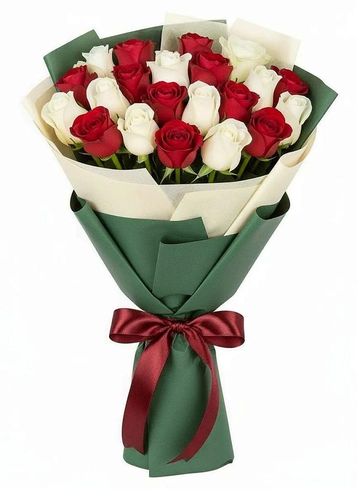 Букет Микс из красных и белых роз в Лесной Городок
