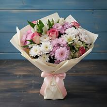 Букет цветов из:  Хризантемы, Альстромерии и Розы #REPLACE_PRED# Лесной Городок